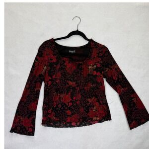 Vintage‎ Biyaycda Petite Women's Floral Long Sleeve Square Neck Top Size M Y2K